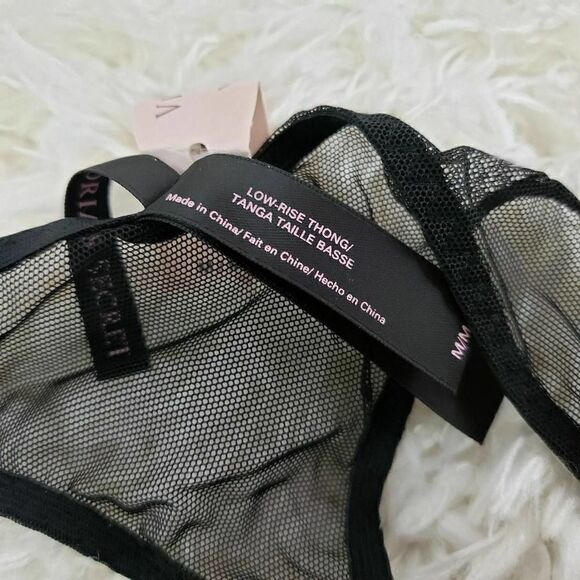NWT Victoria's Secret Black Swarovski Low Rise Panties THONG MEDIUM - Picture 5 of 5